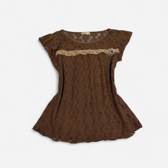 Forever 21 Tops - Vintage y2k Forever 22 brown knit short sleeve top. A little see thru